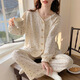 小野七天睡衣女春秋冬季棉質(zhì)長(cháng)袖長(cháng)褲碎花開(kāi)衫純欲女家居服套裝 M 建議身高150-160 體重80-100斤