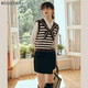 Olrain歐芮兒條紋針織背心女初春新款復古美式海軍領(lǐng)內搭馬甲復古懷舊 條紋 S