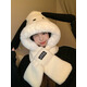 稚約帕恰小狗可愛(ài)毛絨護耳連帽圍巾帽子一體男女冬季圍脖保暖手套三件 米白色 小狗兩件套