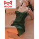 貓人（MiiOW）吊帶睡衣女夏款2025新款帶胸墊性感真絲薄款純欲風(fēng)睡裙春夏家居服 墨綠色睡裙 L 165 適合100-125斤