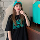 薩姆依  ins超火港風(fēng)純棉正肩短袖T恤女夏裝2021年新款韓版原宿風(fēng)寬松學(xué)生簡(jiǎn)約字母印花半袖上衣潮 黑色 S