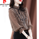 皮爾卡丹（pierre cardin）真絲襯衫女夏季新款豹紋印花襯衣飄帶氣質(zhì)感桑蠶絲上衣顯瘦 圖片色 L