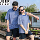 JEEP SPIRIT冰絲海魂衫套裝男夏季短袖訓(xùn)練服女半袖寬松t恤男士體能服 175/92-96 藍(lán)白條套裝(上衣+褲子)