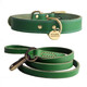 KAMPET狗狗項圈刻字大型犬中型小型犬大狗小狗圈狗脖套牽引繩狗繩真牛皮 綠色項圈+1.6厘米*1.6米牽引繩 M 頭層牛皮