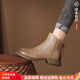 大東秘語(yǔ)馬丁靴女華耐復古短靴軟底防滑高端女靴洋氣顯瘦百搭短靴單鞋 卡其色單里 38