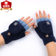 迪淑琪兒童手套秋冬季男孩防寒6-12歲保暖男童半指翻蓋五指小學(xué)生寫(xiě)字 徽標/藏青6-12歲 均碼