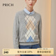 PRICH【羊毛混紡】秋冬學(xué)院風(fēng)菱格微寬松羅紋圓領(lǐng)針織衫女毛衣 15灰色 M 165