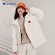 Champion冠軍連帽厚款字母印花小CLOGO中長羽絨服男女 米白色 M