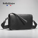 勞斯名爵（RollsMinjor）英國真皮編織斜挎包男士小包兩用手拿包橫款商務(wù)單肩隨身手機掛包 黑色 25*6*16CM