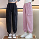 優(yōu)優(yōu)1點（Yoyo one）女童純棉褲子春秋款新款工裝運動褲中童女孩秋季衛(wèi)褲兒童秋裝長褲 黑色【純棉工裝褲-春秋款】 150cm(建議65-75斤）