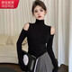 確彤設計感高領(lǐng)打底衫女春秋高級感內搭修身露肩上衣時(shí)尚洋氣長(cháng)袖t恤 黑色露肩 均碼
