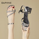 達(dá)芙妮（DAPHNE）露趾涼鞋女2025夏季新款水鉆一字帶外穿涼鞋女露趾粗跟百搭女鞋子 銀色 38