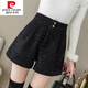 皮爾卡丹（pierre cardin）針織小香風(fēng)毛呢亮絲短褲女秋冬季外穿2025新款高腰a字闊腿靴褲 黑色 L