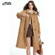 妖精的口袋亮絲復古毛呢外套女2024秋冬新款美拉德甜美中長(cháng)款大衣 溫柔卡其色 M