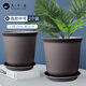 九千谷仿陶瓷花盆高款樹脂種植花卉綠植花盆口徑21cm黑灰2個(gè)裝含托4047