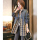 索宛亦（SUOWANYI）格子襯衫女長(cháng)袖秋季新款寬松外穿上衣百搭潮牛仔拼接外套休閑 牛仔拼格 【寬松版】 L 【建議115-145斤】