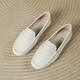 SLYHULI豆豆鞋女2026新款真皮春秋懶人鞋一腳蹬孕婦鞋淺口軟底平底單鞋女 白色 9333-8 38 (240mm) 腳寬腳胖拍大一碼