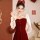 以歐（YIOU）敬酒服新娘酒紅色小個子結(jié)婚禮服訂婚連衣裙長袖平時可穿衣服6002 酒紅色 M （建議95-108斤）