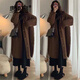 唐菓蜜針織連衣裙女2024秋冬新款女裝韓版時(shí)尚百搭氣質(zhì)女神顯瘦套裝裙子 咖色外套+黑色針織裙 XL