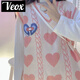 VEOXjk制服新款女生針織衫馬甲背心女學(xué)院風(fēng)軟妹毛衣疊穿長(zhǎng)袖T恤 粉紅色 [馬甲] S 80-90斤