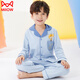 貓人（MiiOW）兒童睡衣男童純棉長(zhǎng)袖春秋冬季男孩中大童小孩家居服套裝 貓咪小魚(yú)淺藍(lán) 170 cm 【155-170cm，80-110斤】