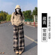 微光里毛呢格子褲女秋冬季2024新款寬松直筒垂感加絨復古休閑闊腿褲子 毛呢格子褲子【藏青色 L】