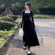 GARNUO黑色連衣裙子女夏季2025年春秋新款法式高級感赫本風長袖收腰長裙 黑色【長袖版】 S【80-100斤】