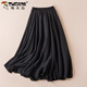 啄木鳥(niǎo)棉麻純色半身裙女夏薄款2025新款大碼高腰顯瘦飄逸A字大擺長(cháng)裙子 黑色 85CM 【95-130斤】
