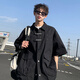 Shelley Jones  新中式襯衫男夏季新款潮流七分袖襯衣服寬松休閑青少年遮陽外套 黑色 XL