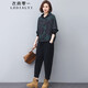 衣典零一（LEDIALYI）時(shí)尚洋氣質(zhì)休閑褲套裝女裝2025春秋季新款小個(gè)子直筒寬松闊腿褲子 綠花+黑色褲 M （建議98-116斤）