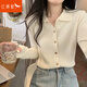 紅蜻蜓春秋薄短外套開(kāi)衫女秋季新款polo領(lǐng)毛衣長(zhǎng)袖針織開(kāi)衫打底上衣 米杏色長(zhǎng)袖 均碼 【適合80-145斤】