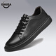 GIAUSA品牌男鞋2025秋冬新款皮鞋男頭層牛皮防臭耐磨防滑休閑板鞋子男 黑色 【品牌男鞋】 42
