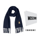莫斯奇諾（MOSCHINO）圍巾男女通用泰迪熊刺繡圖案流蘇羊毛圍巾 50124 M5293 013 深藍色