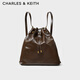 CHARLES&KEITH柔軟單肩流浪包水桶包雙肩包包女包女士生日禮物CK2-10151393 Dark Brown深棕色 L