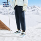鴻星爾克（ERKE）童裝男中大童長(cháng)褲兒童冬季加厚保暖運動(dòng)褲藍黑色165