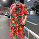 吉賽倫東北大花衣服 布短袖短褲T衫民族服搞笑國朝風二人轉(zhuǎn)搞怪炸街 紅色套裝 S 60-80斤