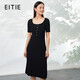 愛(ài)特愛(ài)（EITIE）a字針織連衣裙夏季新款修身顯瘦通勤百搭中長(cháng)裙B2201908 黑色20 M 160