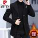 皮爾卡丹（pierre cardin）毛呢大衣男秋冬季潮流修身英倫休閑短款加絨加厚呢子外套針織 黑色 XL 130-150斤
