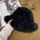 笙格兒白色毛絨真兔毛帽子女秋冬季保暖顯臉小護耳毛線(xiàn)帽皮草針織漁夫帽 黑色 均碼