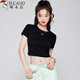 啄木鳥(niǎo)短袖t恤女2025夏季款百搭修身顯瘦高腰露臍小眾半袖上衣 黑色 L