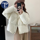 PMOG棉服女短款2023新韓版小個子純色時尚服甜美保暖棉襖外套女 米白色 L [推薦100115斤]