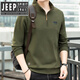 JEEP SPIRIT吉普精神長(cháng)袖T恤2025春秋冬打底衫套頭男立領(lǐng)色半拉鏈體恤 軍綠色 CJ5536 3XL 建議體重180-195斤