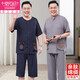 莫代爾老年人棉綢睡衣男套裝開衫款夏季薄款中老年男士短袖家居服人造棉 8868灰色 2XL (120-140斤)