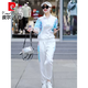 皮爾卡丹（pierre cardin）輕奢運(yùn)動(dòng)休閑套裝女夏季時(shí)尚中長(zhǎng)袖歐貨冰絲短袖長(zhǎng)褲薄款兩件裝潮 白藍(lán) L【105-115斤 】