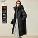 LILY冬新款女裝休閑蓬松防風(fēng)保暖連帽90鴨絨羽絨服外套女長(cháng)款 510黑 L