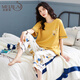美即萊（MEIJILAI）帶胸墊睡衣女夏季純棉短袖七分褲套裝薄款寬松加大碼春夏款家居服 D 8833（無(wú)胸墊） 3XL （身高170-180體重160-180）