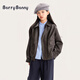 BARRY BANNY女童裝皮外套秋冬款6-14歲皮衣機(jī)車(chē)風(fēng)女孩皮夾克兒童上衣機(jī)車(chē)復(fù)古 美拉德深棕夾克 160 -165cm(100-120斤)