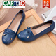 卡帝樂(lè )鱷魚(yú)（CARTELO）牛筋底媽媽鞋真皮防滑軟底平底休閑中老年單鞋舒適蝴蝶結春秋皮鞋 寶藍色 單鞋款 頭層牛皮 38