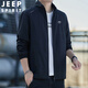 JEEP SPIRIT吉普夾克外套男春秋季新品男士外套立休閑時(shí)尚茄克衫上衣彈力男裝 黑色單衣 XL/135-150斤