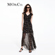 MO&Co.連衣裙夏法式花邊V領(lǐng)開(kāi)叉肌理皺感碎花雪紡長(cháng)裙透氣摩安珂 黑底彩花色 M 165